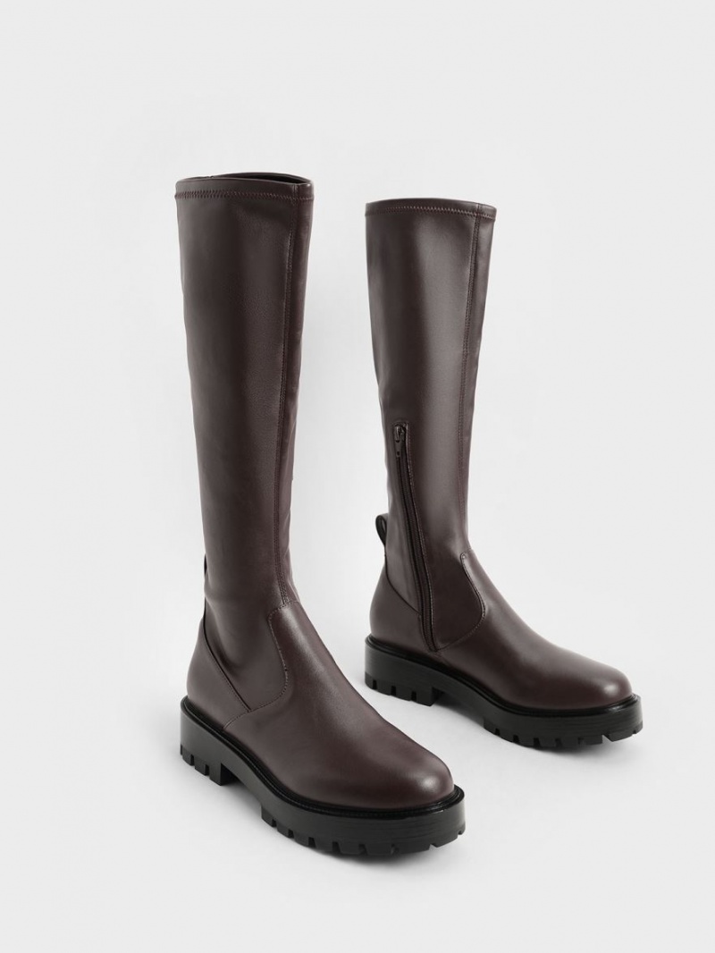 Charles And Keith Faux Leather Knee-high Boots Dark Brown | PHILIPPINES A694