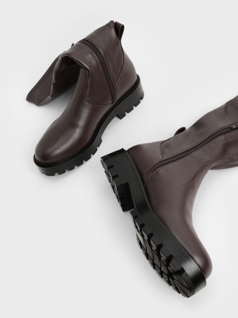 Charles And Keith Faux Leather Knee-high Boots Dark Brown | PHILIPPINES A694