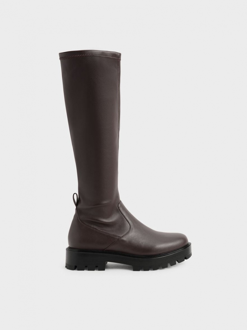 Charles And Keith Faux Leather Knee-high Boots Dark Brown | PHILIPPINES A694