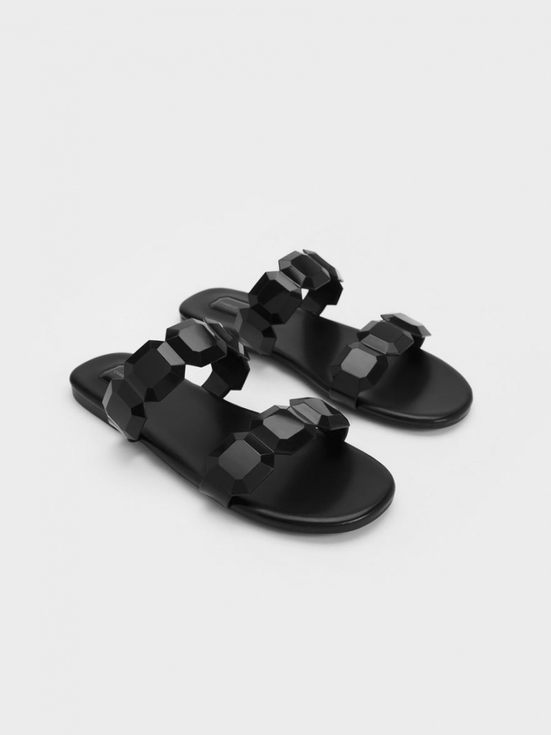 Charles And Keith Fia Gem-Strap Slide Sandals Black | PHILIPPINES O046