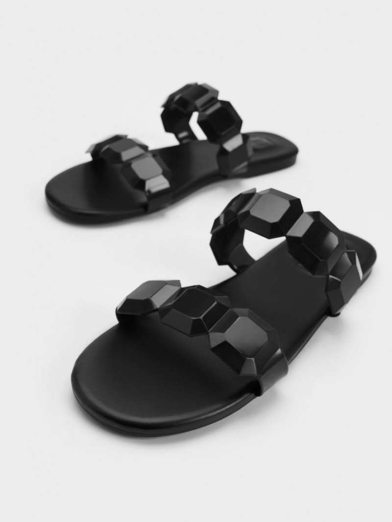 Charles And Keith Fia Gem-Strap Slide Sandals Black | PHILIPPINES O046