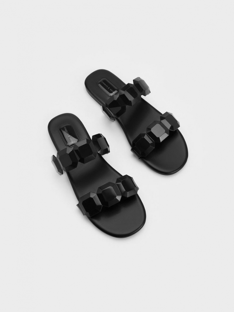 Charles And Keith Fia Gem-Strap Slide Sandals Black | PHILIPPINES O046