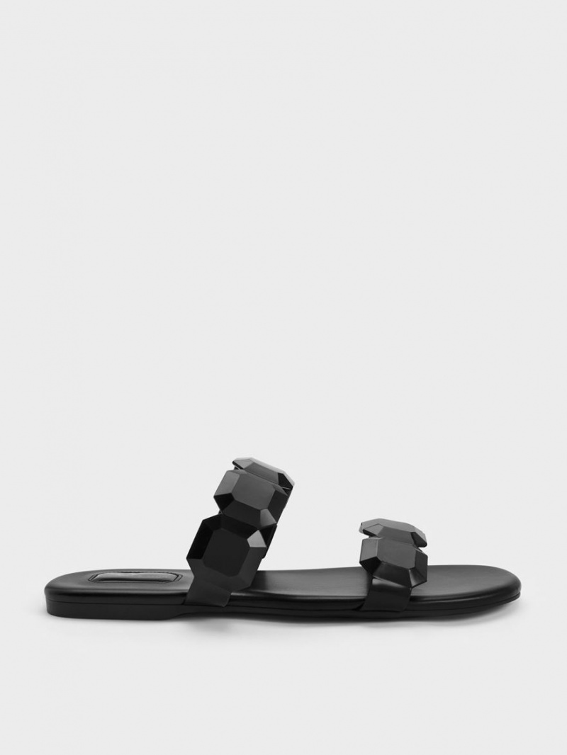 Charles And Keith Fia Gem-Strap Slide Sandals Black | PHILIPPINES O046