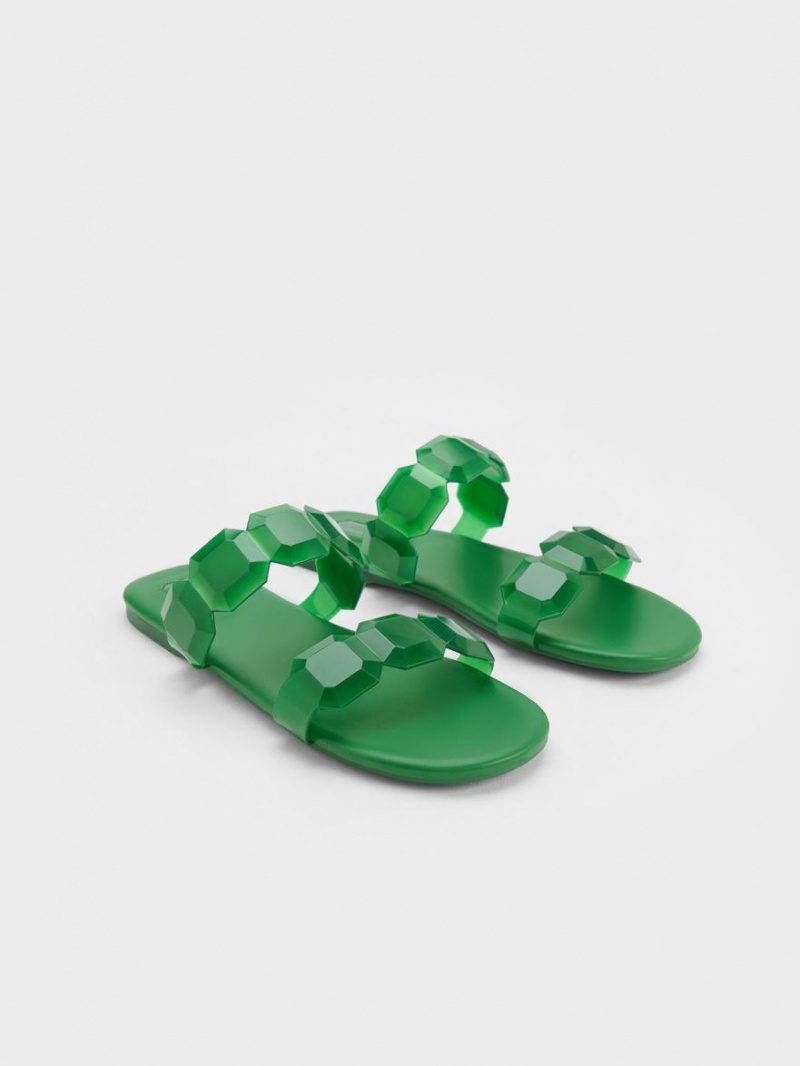 Charles And Keith Fia Gem-Strap Slide Sandals Green | PHILIPPINES I958