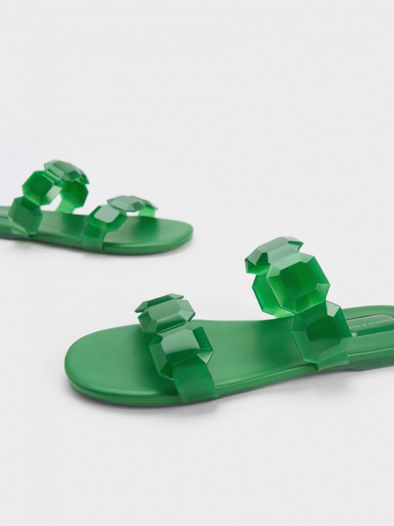 Charles And Keith Fia Gem-Strap Slide Sandals Green | PHILIPPINES I958