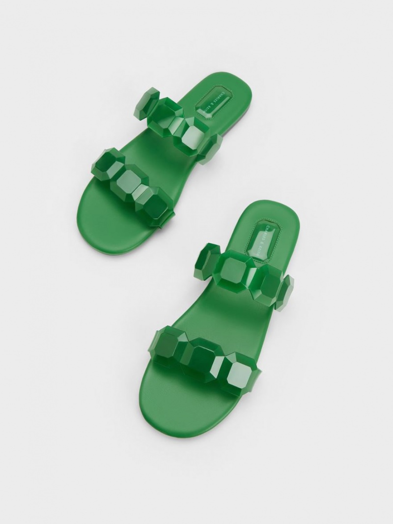 Charles And Keith Fia Gem-Strap Slide Sandals Green | PHILIPPINES I958