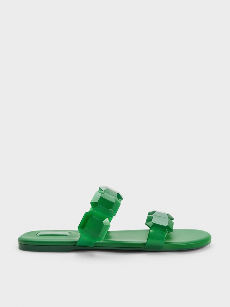 Charles And Keith Fia Gem-Strap Slide Sandals Green | PHILIPPINES I958