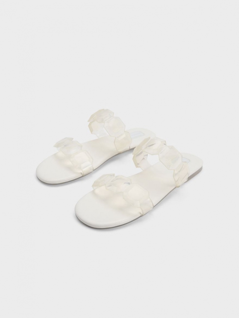 Charles And Keith Fia Gem-Strap Slide Sandals White | PHILIPPINES N804