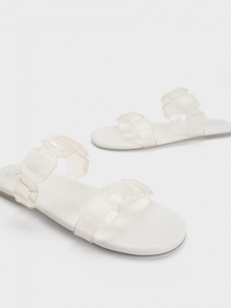 Charles And Keith Fia Gem-Strap Slide Sandals White | PHILIPPINES N804