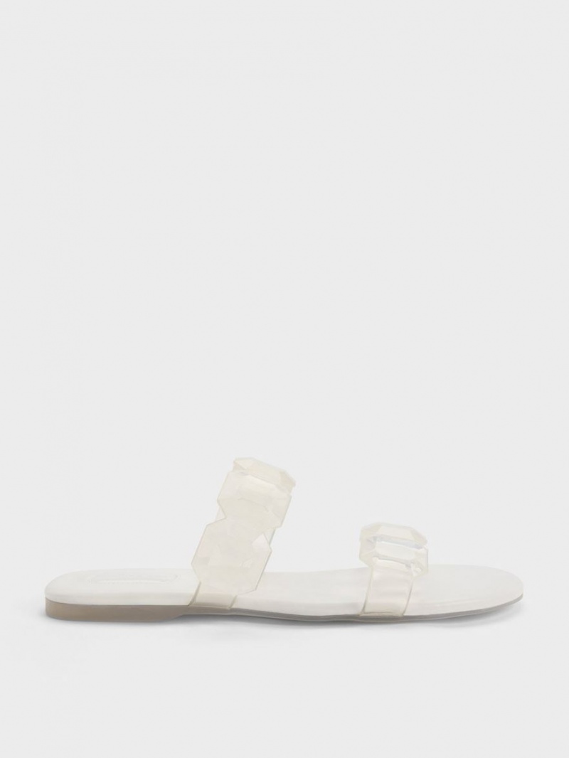 Charles And Keith Fia Gem-Strap Slide Sandals White | PHILIPPINES N804