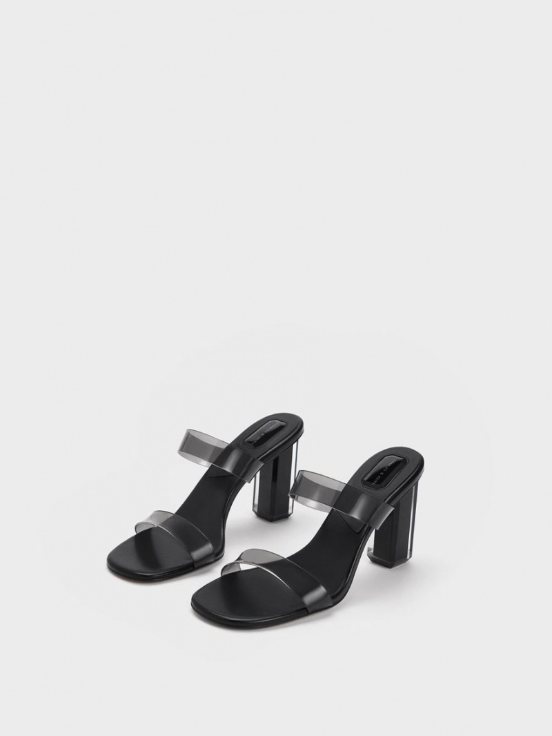 Charles And Keith Fia Geometric Heel Mules Black | PHILIPPINES J378