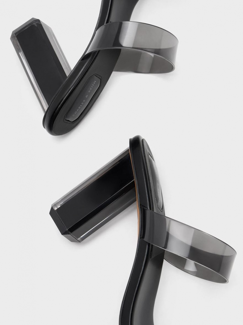 Charles And Keith Fia Geometric Heel Mules Black | PHILIPPINES J378