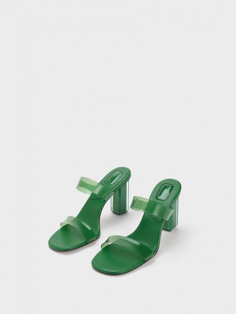 Charles And Keith Fia Geometric Heel Mules Green | PHILIPPINES H619