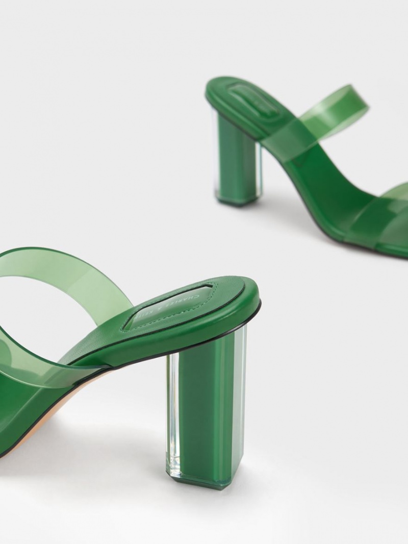 Charles And Keith Fia Geometric Heel Mules Green | PHILIPPINES H619