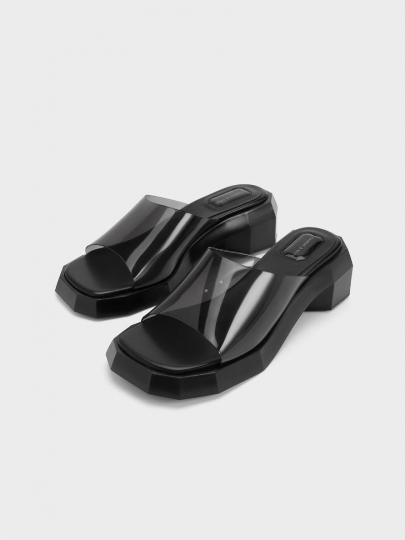 Charles And Keith Fia See-Through Geometric Mules Black | PHILIPPINES F481