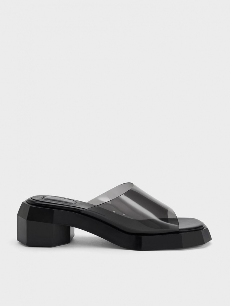 Charles And Keith Fia See-Through Geometric Mules Black | PHILIPPINES F481