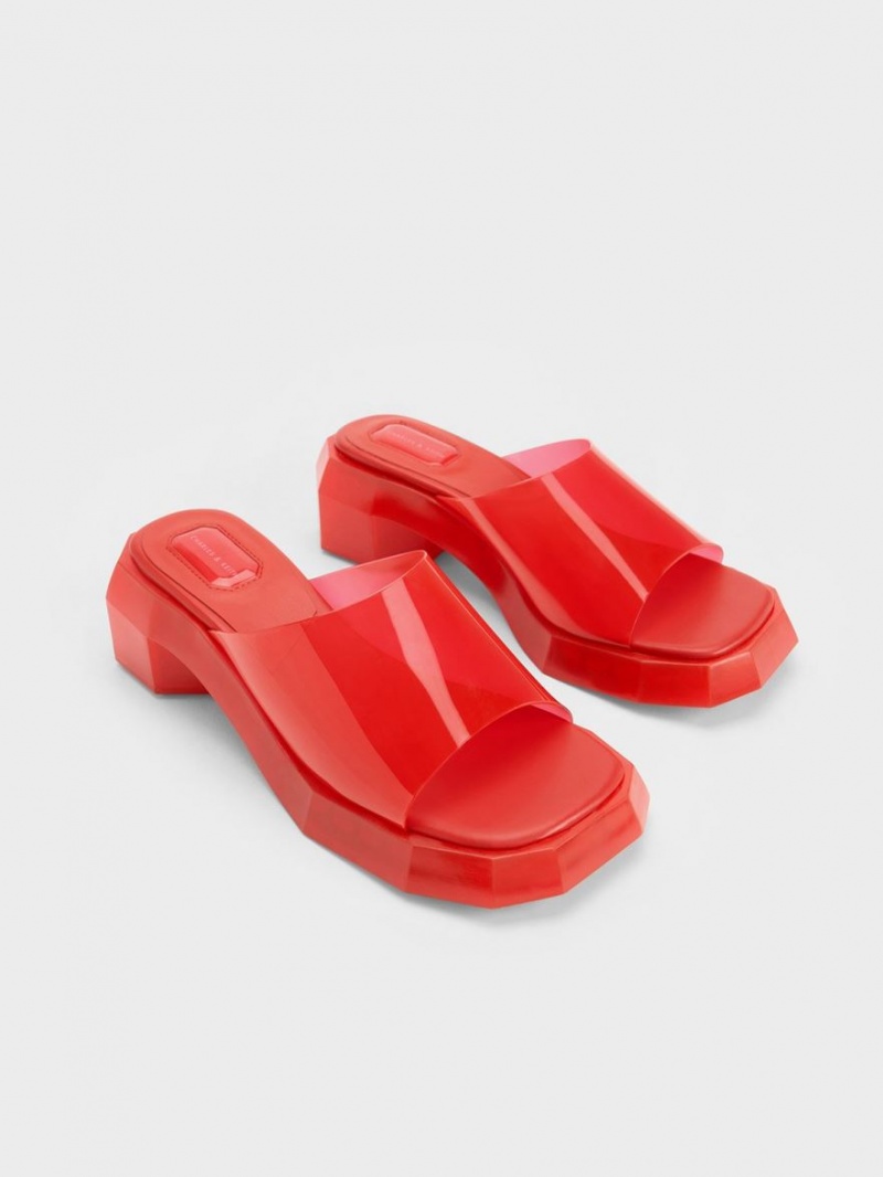 Charles And Keith Fia See-Through Geometric Mules Red | PHILIPPINES L352