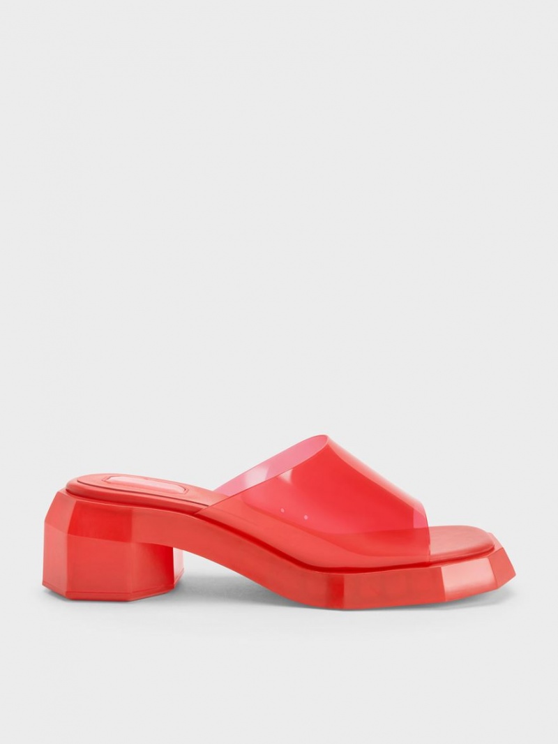 Charles And Keith Fia See-Through Geometric Mules Red | PHILIPPINES L352