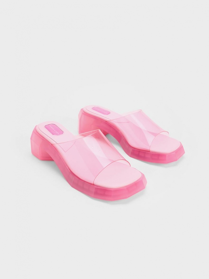 Charles And Keith Fia See-Through Geometric Mules Light Pink | PHILIPPINES M407