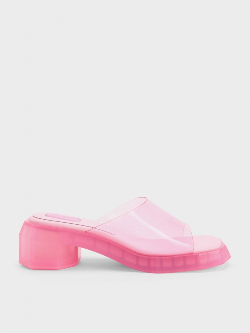 Charles And Keith Fia See-Through Geometric Mules Light Pink | PHILIPPINES M407