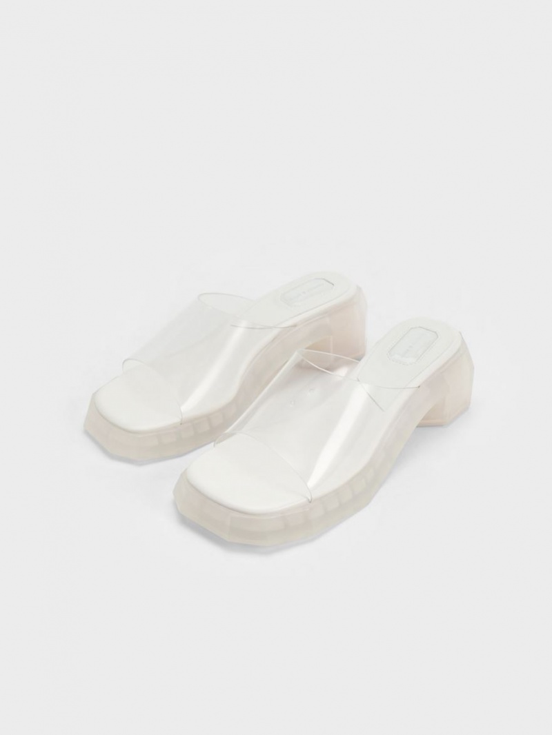 Charles And Keith Fia See-Through Geometric Mules White | PHILIPPINES G706