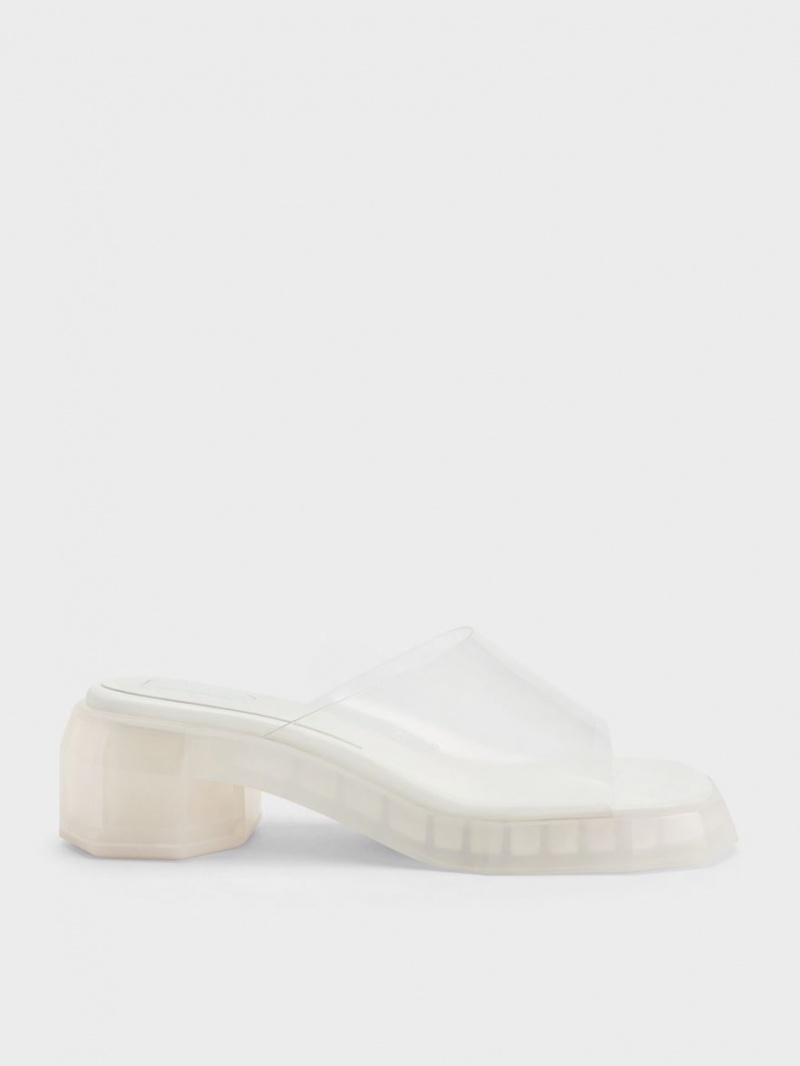 Charles And Keith Fia See-Through Geometric Mules White | PHILIPPINES G706