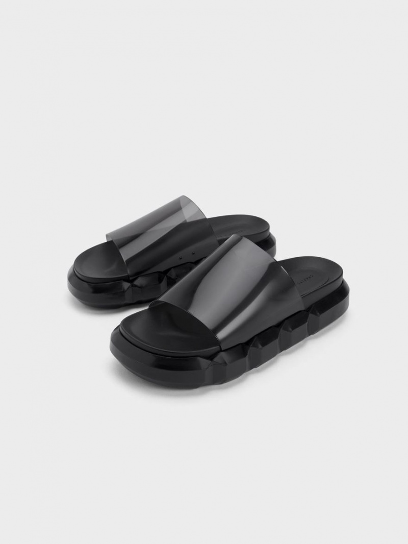 Charles And Keith Fia See-Through Slide Sandals Black | PHILIPPINES N347