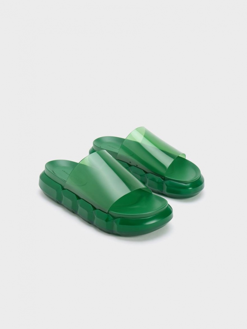 Charles And Keith Fia See-Through Slide Sandals Green | PHILIPPINES S328