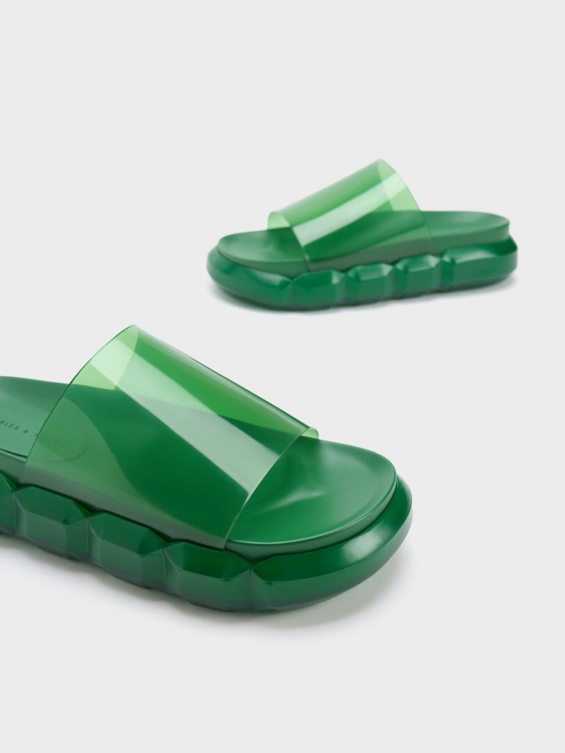 Charles And Keith Fia See-Through Slide Sandals Green | PHILIPPINES S328