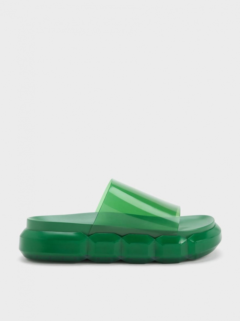 Charles And Keith Fia See-Through Slide Sandals Green | PHILIPPINES S328