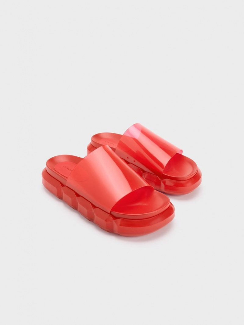 Charles And Keith Fia See-Through Slide Sandals Red | PHILIPPINES C239