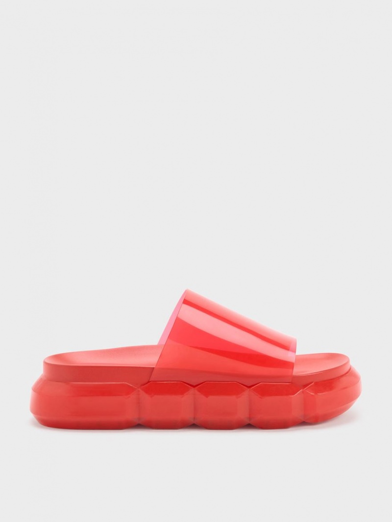 Charles And Keith Fia See-Through Slide Sandals Red | PHILIPPINES C239