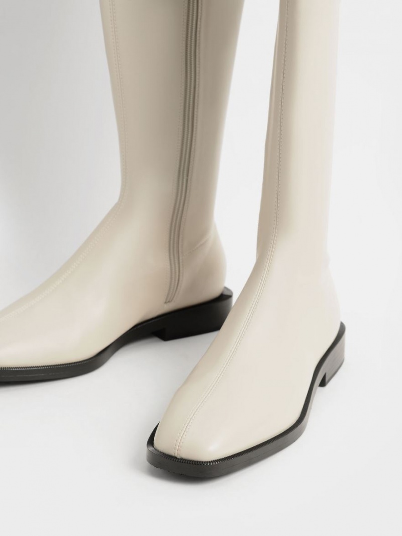 Charles And Keith Flat Knee-high Boots White | PHILIPPINES U482