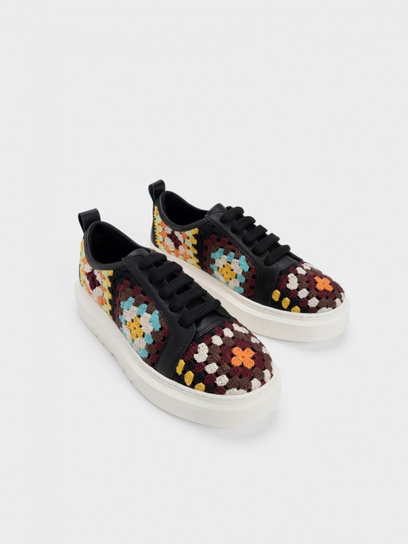 Charles And Keith Floral Crochet & Leather Sneakers Multicolor | PHILIPPINES T850