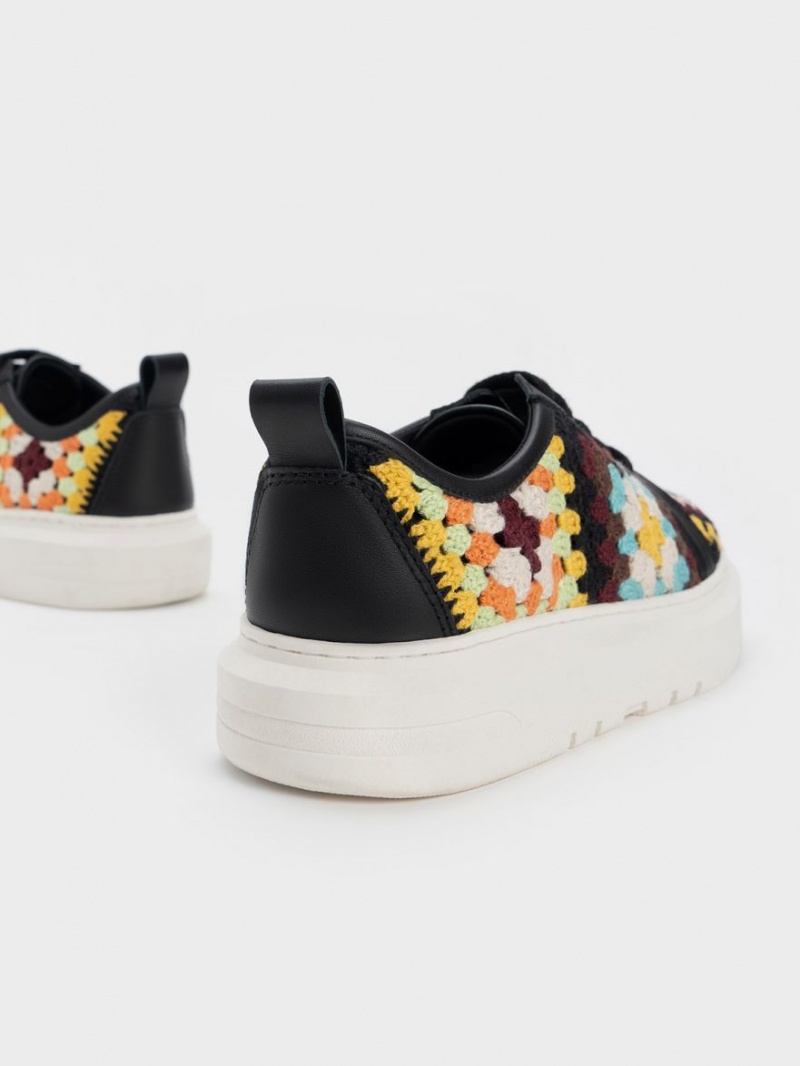 Charles And Keith Floral Crochet & Leather Sneakers Multicolor | PHILIPPINES T850