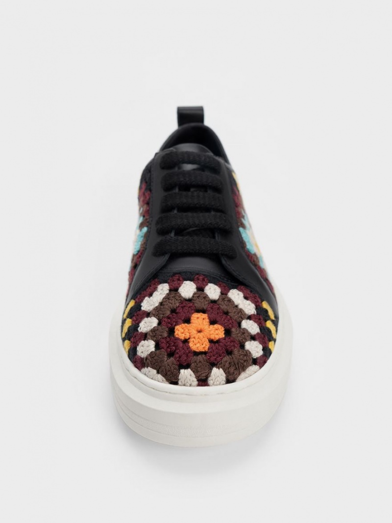 Charles And Keith Floral Crochet & Leather Sneakers Multicolor | PHILIPPINES T850