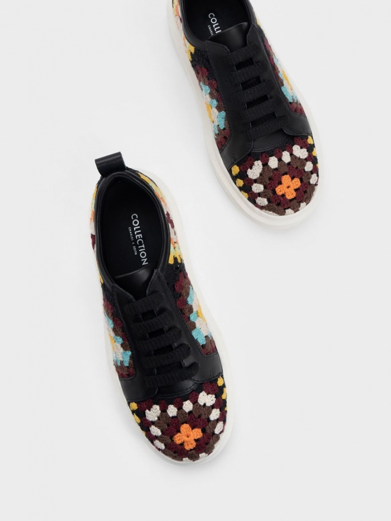 Charles And Keith Floral Crochet & Leather Sneakers Multicolor | PHILIPPINES T850