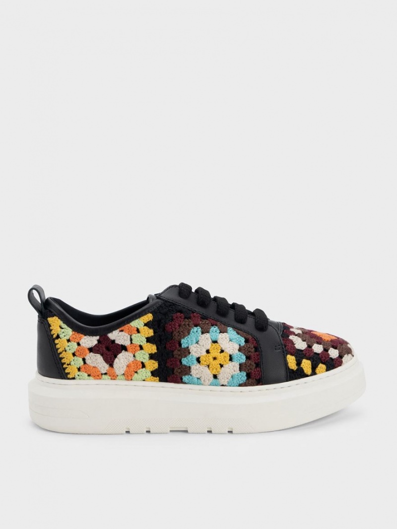 Charles And Keith Floral Crochet & Leather Sneakers Multicolor | PHILIPPINES T850