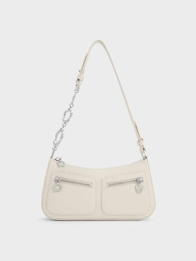 Charles And Keith Flower-Embellished Shoulder Bags White | PHILIPPINES M576