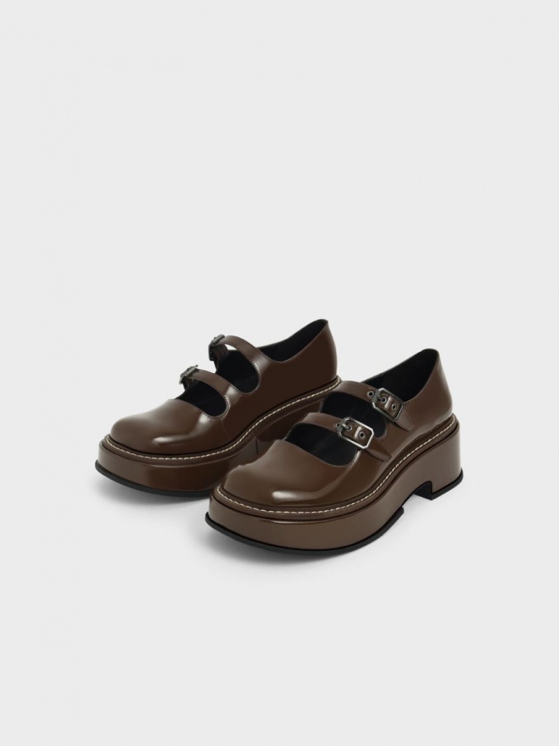 Charles And Keith Frankie Patent Platform​ Mary Jane Shoes Dark Brown | PHILIPPINES C148