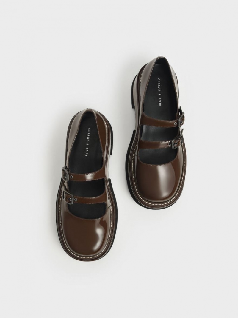 Charles And Keith Frankie Patent Platform​ Mary Jane Shoes Dark Brown | PHILIPPINES C148