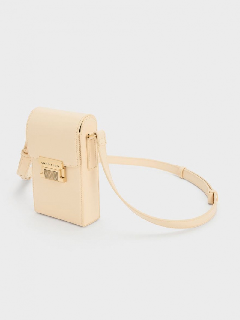 Charles And Keith Freida Metallic Accent Elongated Pouches Beige | PHILIPPINES R176