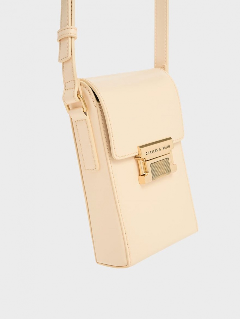 Charles And Keith Freida Metallic Accent Elongated Pouches Beige | PHILIPPINES R176