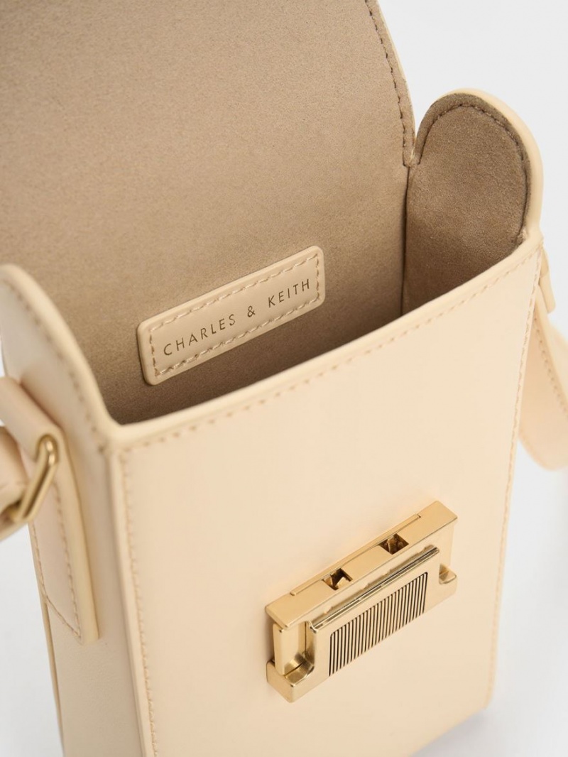 Charles And Keith Freida Metallic Accent Elongated Pouches Beige | PHILIPPINES R176