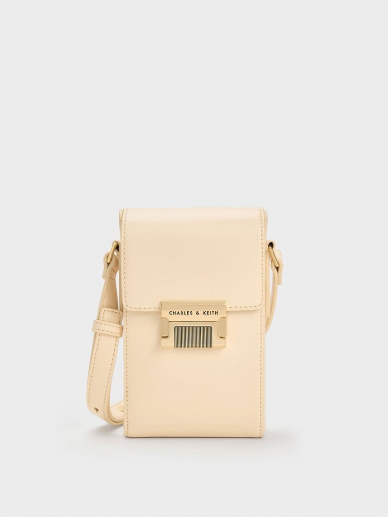 Charles And Keith Freida Metallic Accent Elongated Pouches Beige | PHILIPPINES R176