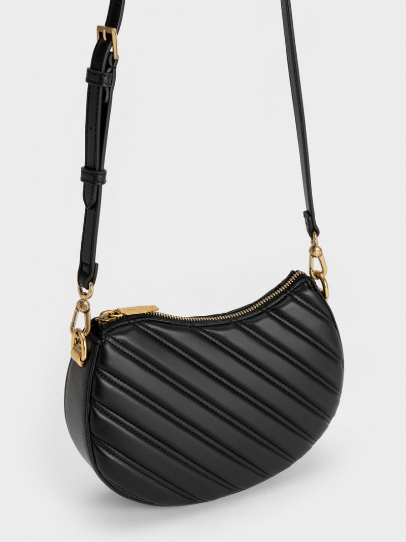 Charles And Keith Freja Curved Panelled Tote Bags Black | PHILIPPINES H431