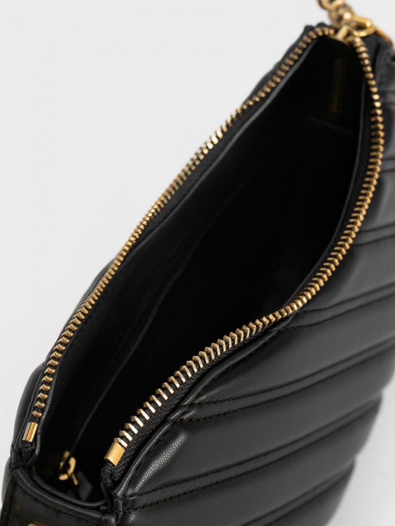 Charles And Keith Freja Curved Panelled Tote Bags Black | PHILIPPINES H431