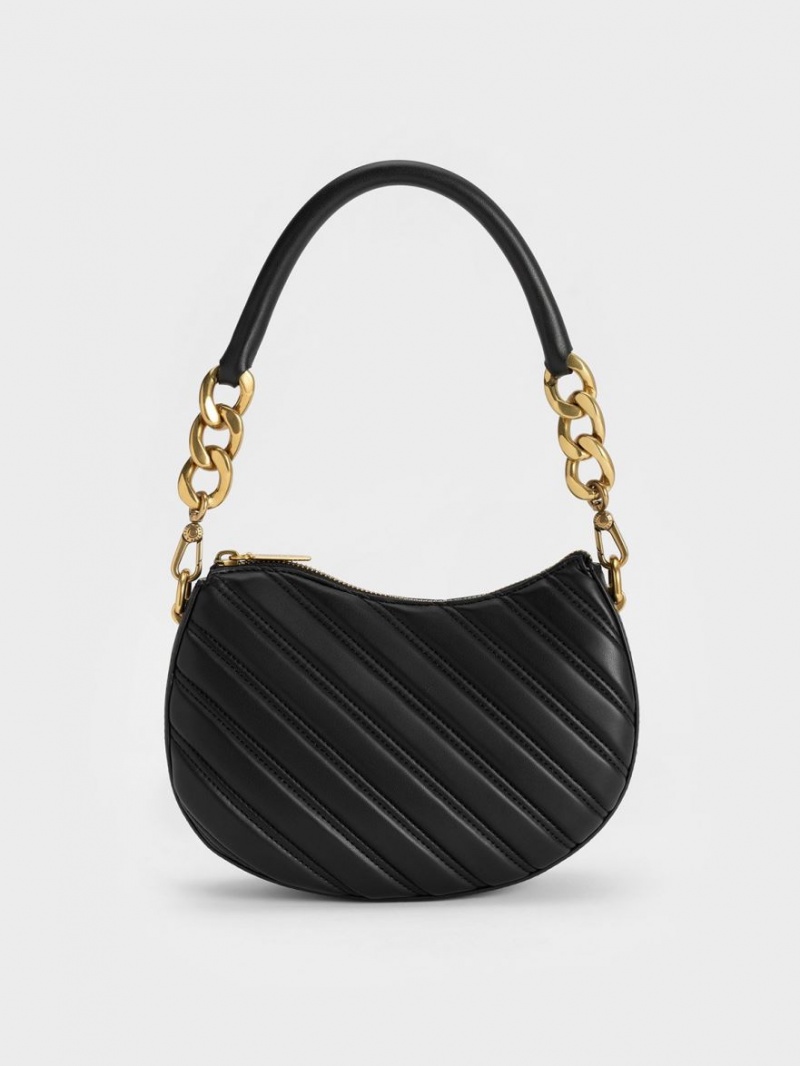 Charles And Keith Freja Curved Panelled Tote Bags Black | PHILIPPINES H431