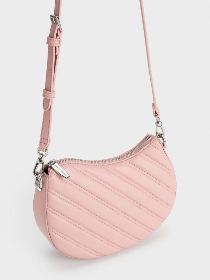 Charles And Keith Freja Curved Panelled Tote Bags Light Pink | PHILIPPINES D064