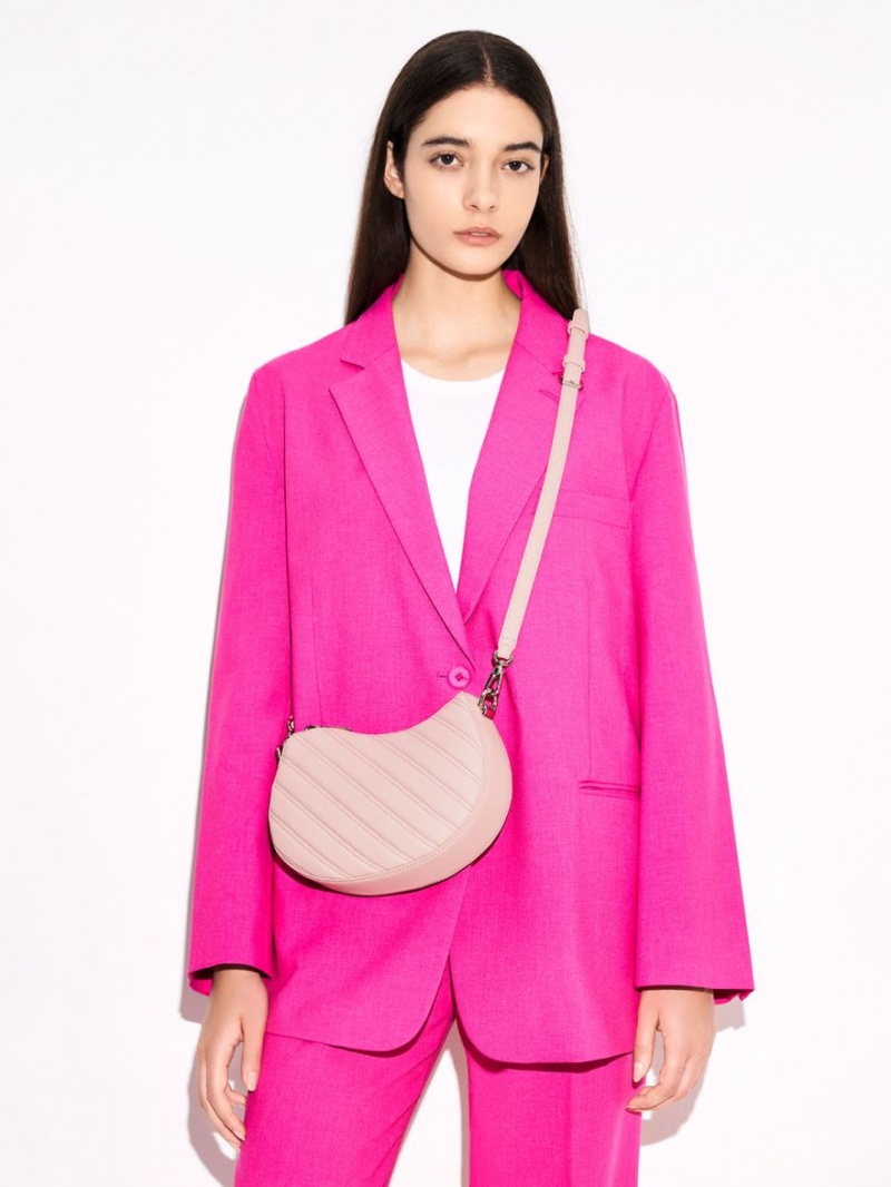 Charles And Keith Freja Curved Panelled Tote Bags Light Pink | PHILIPPINES D064